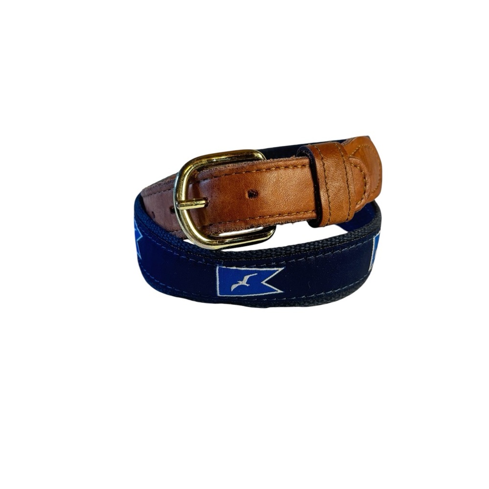 Zep-Pro Navy‎ Seagull Ribbon Belt Size 28 Leather Trim USA Made Preppy Nautical